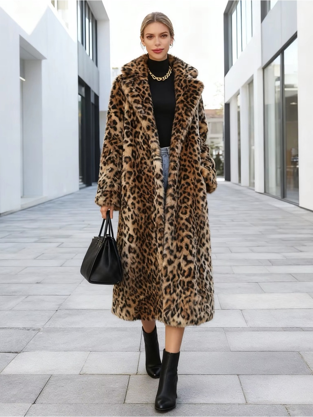 Long leopard print fur coat plush lux glam maximalist chic designer bold animal